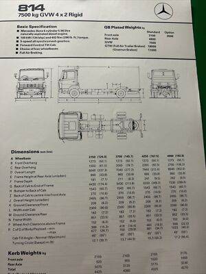 Mercedes Benz 814 GVW 4x2 Truck Technical Specification Brochure Frameable 1984