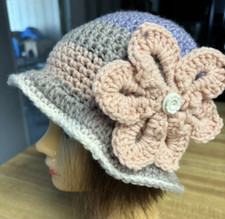 Purple Lavender Gray Pink FLAPPER 20'S STYLE CLOCHE Hand CROCHET HAT NEW