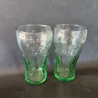 Vintage Coca Cola Coke Green Small Shots or  Juice Glasses 4" High 4 oz
