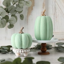 Vicenpal 2 Pcs Green Foam Pumpkins Fall Thanksgiving Decor Flocked Velvet