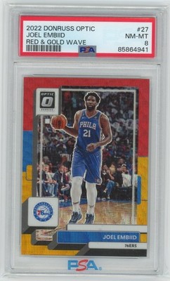 2022 Donruss Optic Joel Embiid PSA 8 #'d/99 Red/Gold Wave