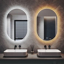 Oval LED Bathroom Mirror 800x500mm with Shaver Socket Demister 3 Colour Lights