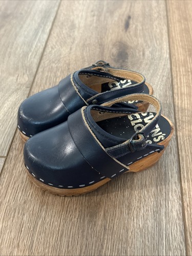 Sven Swedish Clogs Sling Strap Navy Blue Leather Child Kids Girls Kids Size?? - Picture 2 of 16