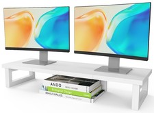 Dual Monitor Stand Riser Wood Steel 2 Monitors Desktop Storage Shelf Desk
