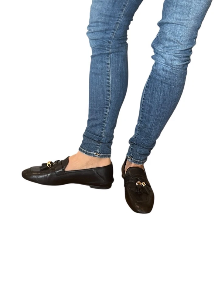 Stuart Weitzman Wylie Signature Leather Loafer, Flats Shoe Black  Logo Tassel 10 - Image 4 of 4