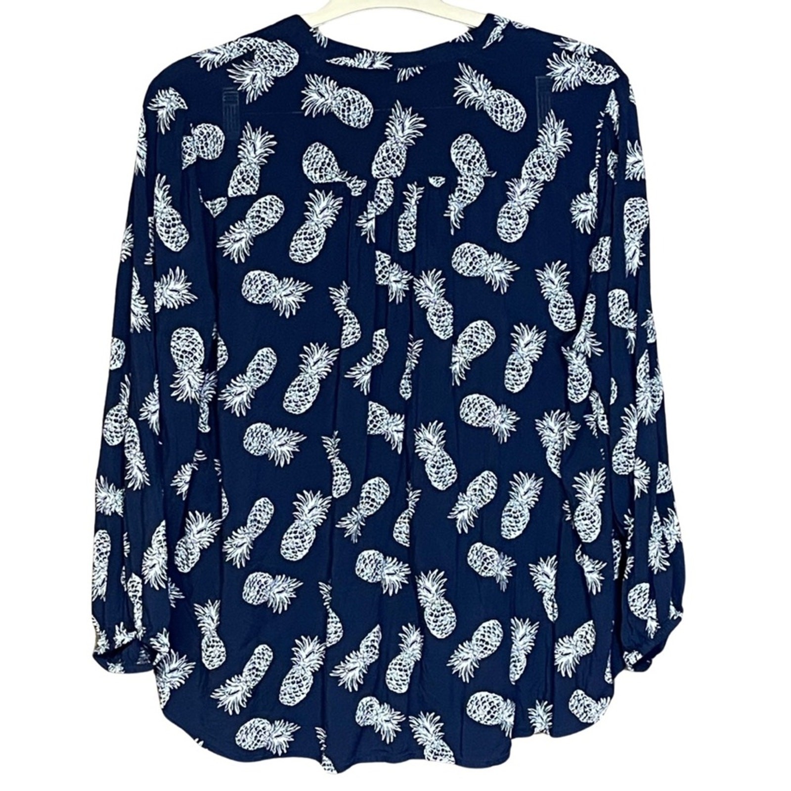 LOFT pineapple pattern pullover top navy blue whi… - image 2