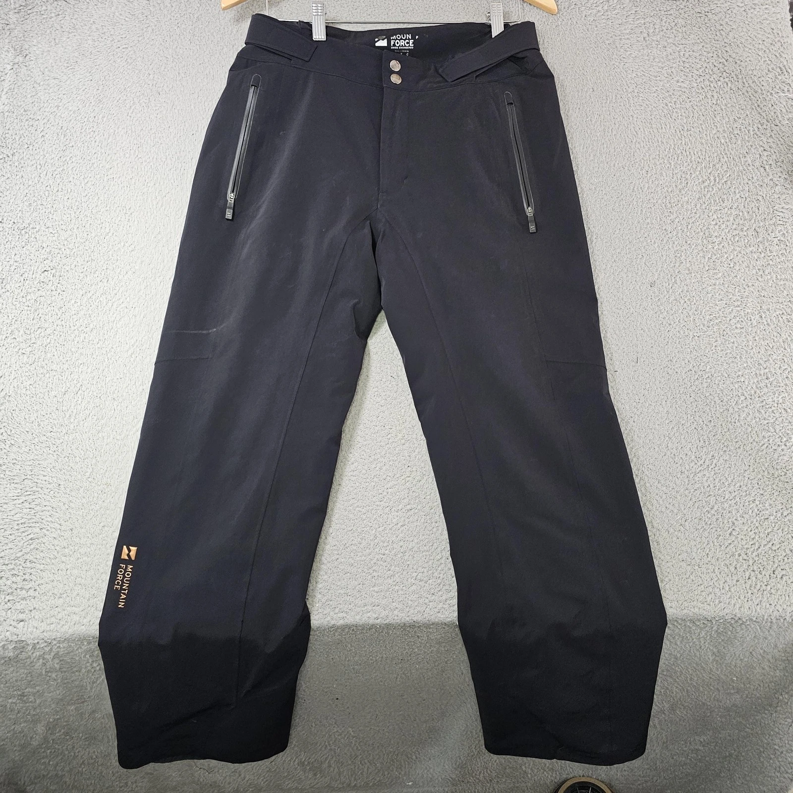 Mountain Force Pants Mens 34x30 Black Softshell Ski Snowboard Warm Zip Pockets