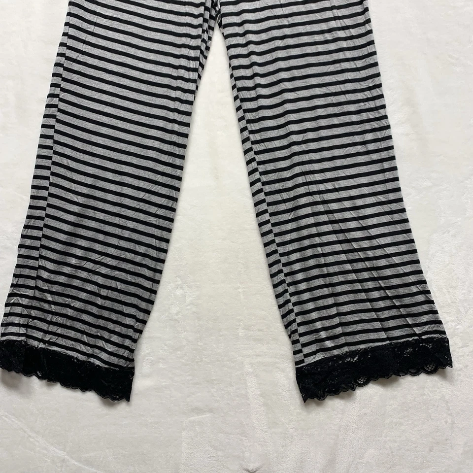 Pantalones de salón pijama Honeydew para mujer nuevos con etiquetas negros/grises a rayas talla L puños de encaje Foto 4 de 4