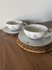 Fukagawa Arita Japan Pattern 714 Teacups and Saucers White and Silver