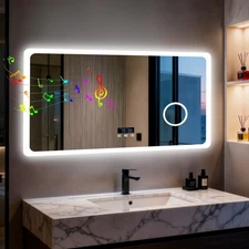 Bluetooth Lighted Bathroom Mirror 3X Magnifying Glass Dimmable LED Makeup Mirror