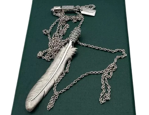 Collana Coach Argento Sterling 925 Pave Piuma Cristallo Swarovski Charm 28"