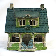 Vintage Cast Iron Bungalow Bank  Very Fine Condition by Grey Iron