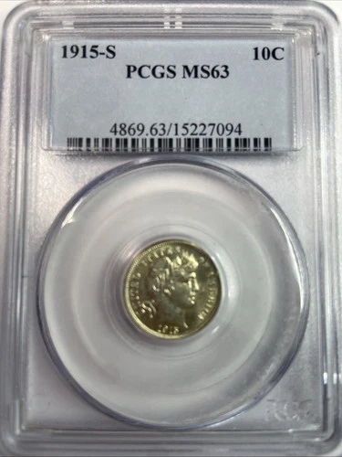 1915 S Barber Silver Dime Certified PCGS  MS63
