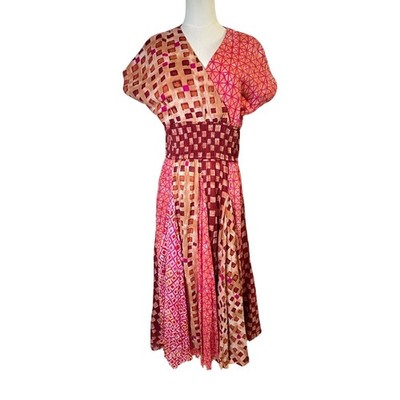 Sandy Starkman 100% Cotton Midi Dress S Art to Wear Smocked Boho Batik India EUC