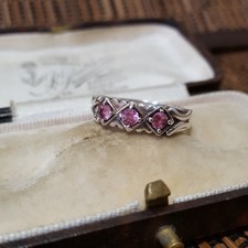 Vintage 925 Sterling Silver Ring, Genuine Pink Sapphire Ring, Size M US 6.25