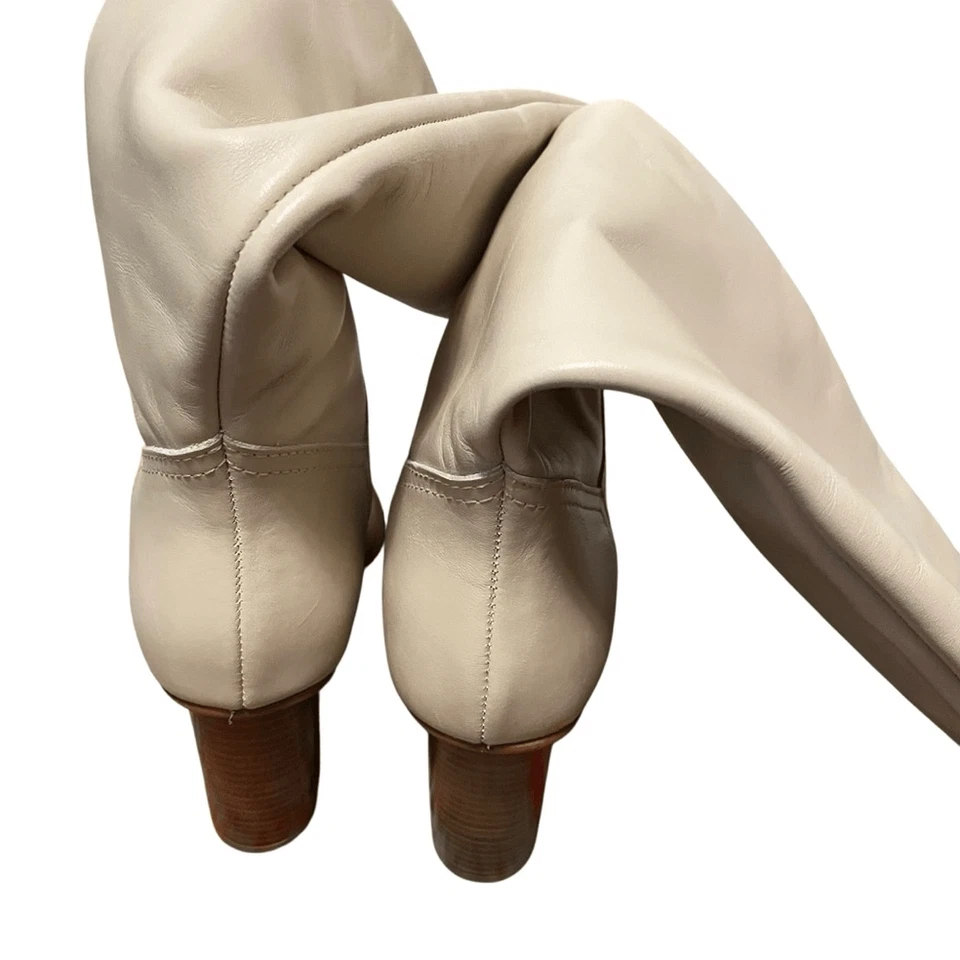 Botas Zara Tacón Cuero Hasta la Rodilla Crema 38 o 7.5 NUEVAS Foto 4 de 4