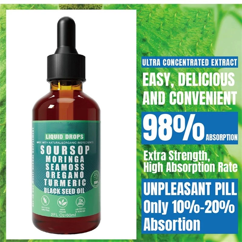 Gotas líquidas de guanábana Bitters 10 en 1 con musgo marino, moringa, cúrcuma, negro ver Foto 4 de 4