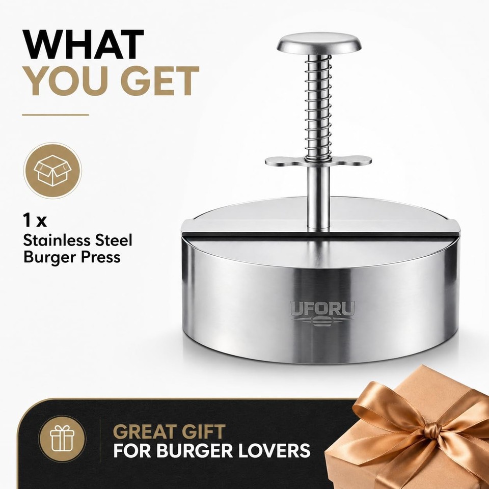 Butker Press UFORU 4.5 Inch Burger Press,304 Stainless Steel Hamburger Press Patty ...