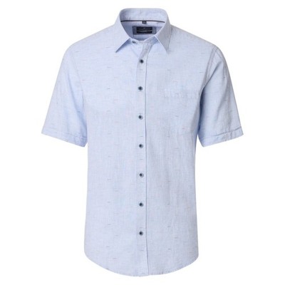 Casa Moda men's linen short sleeve shirt casual fit Kent collar plain 126130741 Blue
