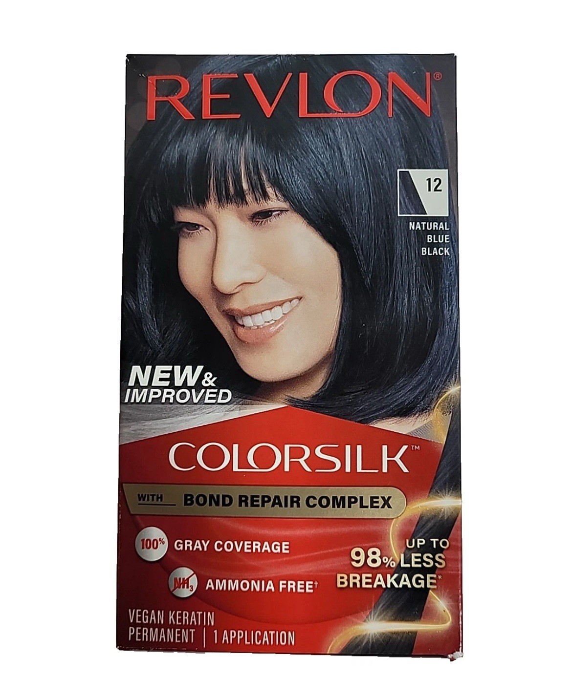 PACK OF 3  Revlon ColorSilk Permanent Hair Color, 12 Natural Blue Black