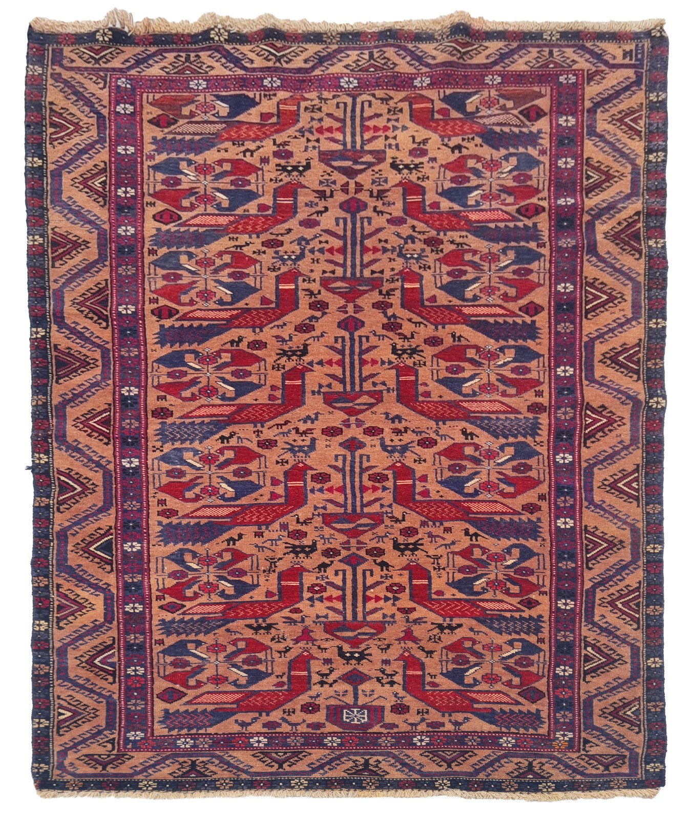 Rare Hand Knotted Vintage Afghan Zakani Balouch Wool Area Rug 6.5 x 3.6 Ft