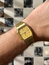 Vintage Seiko Gold Tone Octagonal Dress Watch – Original Bracelet – Working