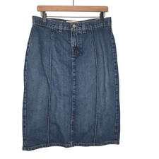 GAP Womens Y2K Medium Wash Front Seam Pintuck Midi Denim Jean Skirt 8