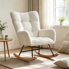 Nursery Rocking Chair Upholstered Padded Seat Rocking Chair High Backrest 300lbs