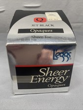 Vintage L'eggs Sheer Energy Opaques Pantyhose Sheer Toe Jet Black Size Q
