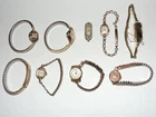 Lot 8 Vtg Watches & Bracelet w Gold Plated Band Tops - Parts Or Repair