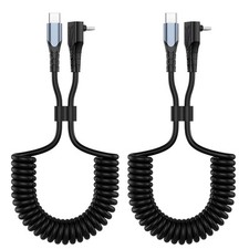 2 Pack Coiled USB C to C Cable - 90 Degree Right Angle Type C, 60W Fast...