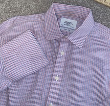 CHARLES TYRWHITT Non Iron Classic Fit Plaid Cotton Mens XLT Dress Shirt 16.5/38