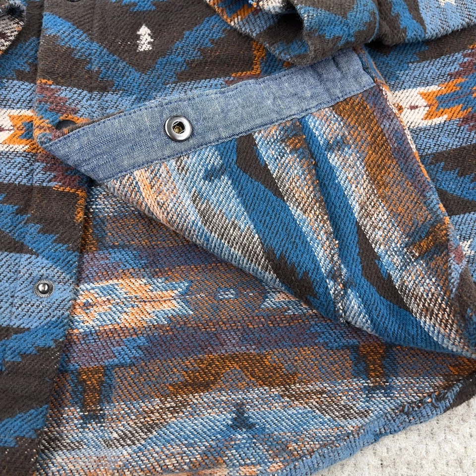 Rock & Roll Denim Shacket Men Small Brown Blue Southwestern Aztec Snap Unlined - Image 3 of 4