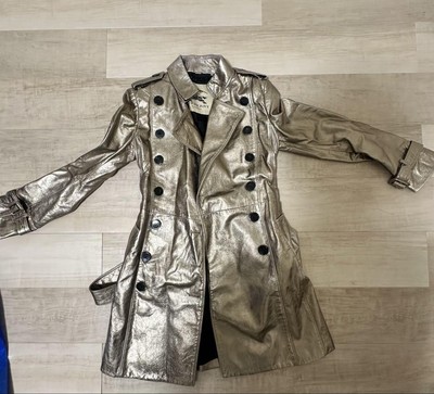 Burberry Metallic Silver Trench Coat Women's #EE ACA