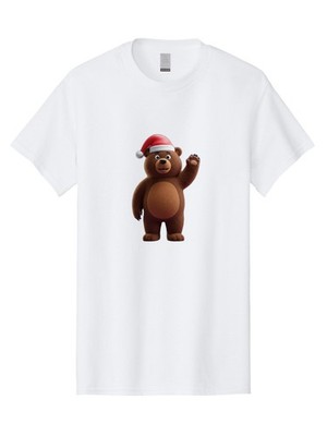 Brown-Bear-Santa-Hat-1 Mens Graphic Tee, 100% Cotton, Casual Summer Wear