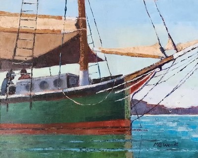 Original Oil Painting,  Schooner at Anchor, Signed, 10x14