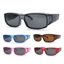 Polarized 58mm Womens Rhinestone Trim Slim Fit Over Sunglasses