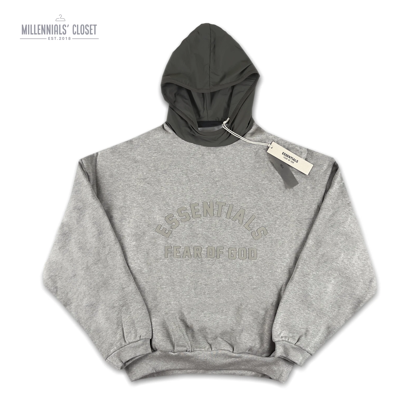 Felpa con cappuccio in pile Fear of God Essentials nylon erica scura farina d'avena inchiostro