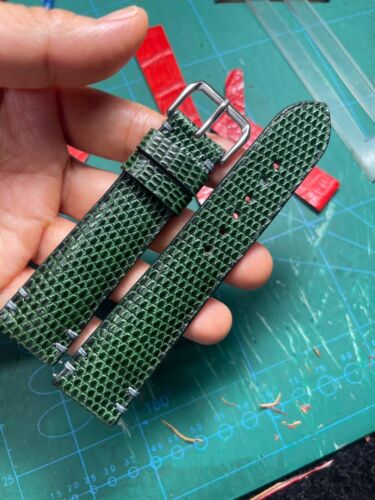 Grünes Leder Uhrenarmband, Eidechse Handarbeit Uhrenarmband 22mm/20mm - Bild 17 von 22