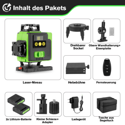 16 Line Laser Level Wasserwaage 360 ° Kreuzlinienlaser Selbstnivellierend +Stati