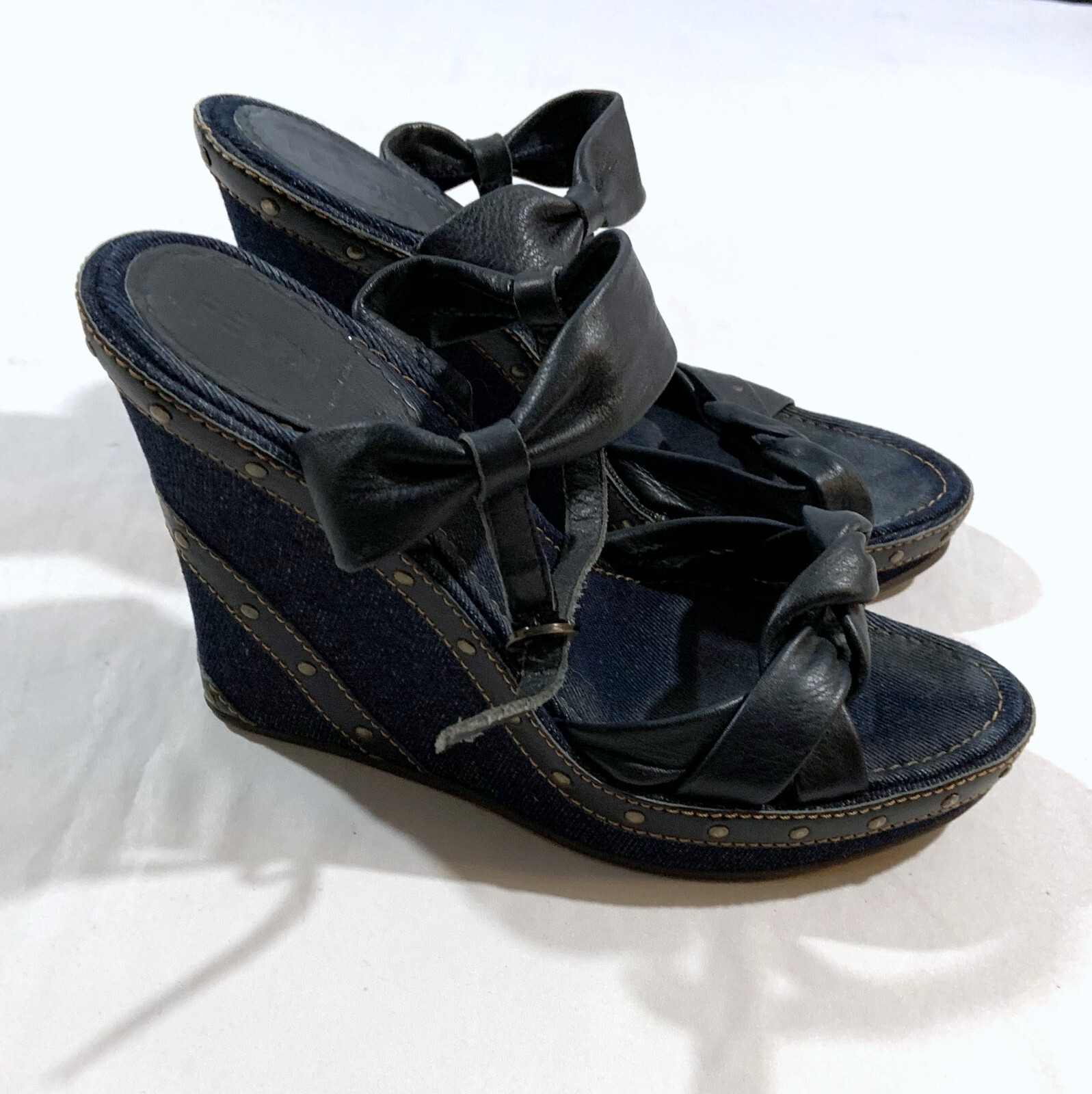 Fendi Wedge Sandal Women's Denim Sole Leather Buckle … Gem