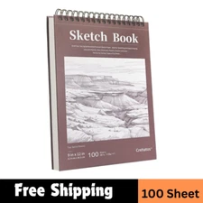 9" X 12" Sketch Book Top Spiral Bound Sketch Pad  100 Sheets 68Lb/100Gsm Drawin
