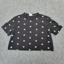 Champion Shirt Women MEDIUM black activewear sport modern cropped running Size M