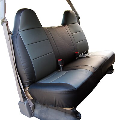 for FORD F-250 350 IGGEE S.LEATHER CUSTOM BENCH FRONT SEAT COVERS BLACK/CHARCOAL