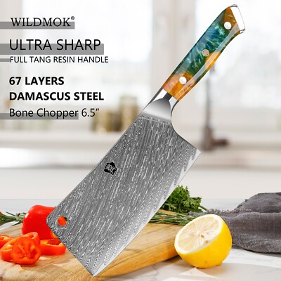 WILDMOK Bone Chopper Damascus  Sharp Meat Chopping Cleaver Knives Resin Handle