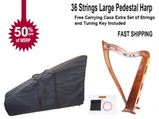 36 Strings Large Pedestal Harp Stand Lever Hand Carved Design
