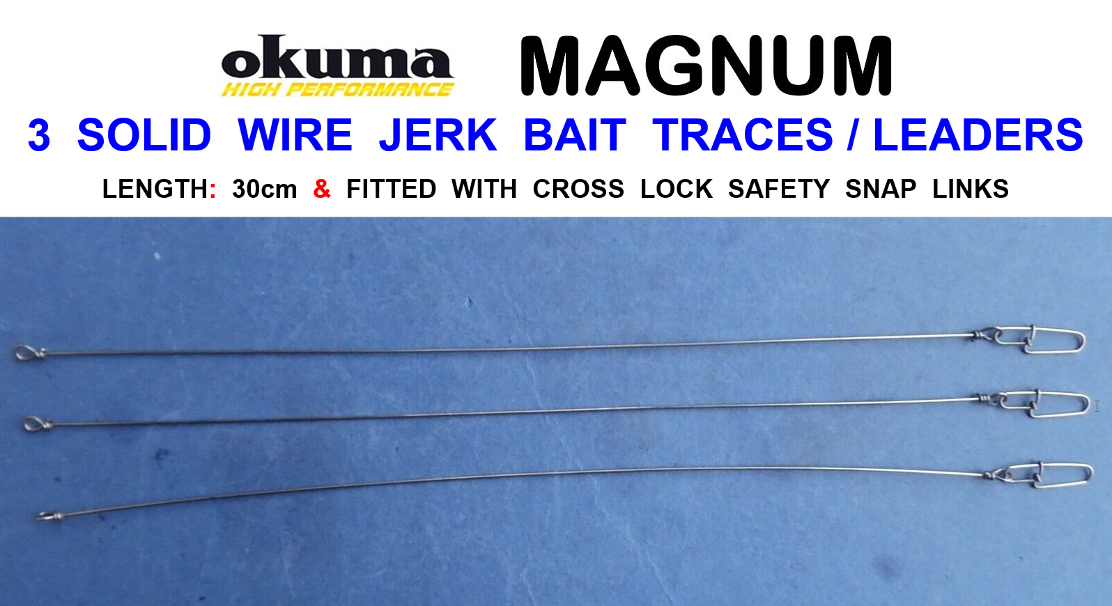 3 OKUMA SOLID WIRE JERK BAIT TRACES MUSKY PIKE PREDATOR CROSS LOCK SNAP LEADERS