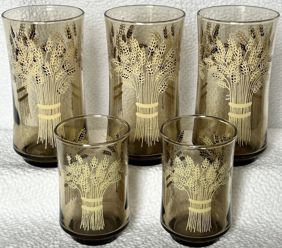 Libbey’s Franco 3 vasos de agua y 2 vasos de jugo patrón de choque de trigo MCM Foto 3 de 4