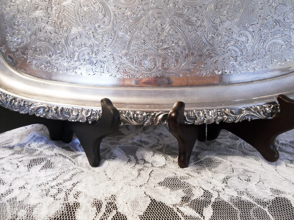 ANTIGUA BANDEJA DE PLATA CON PATAS DE BARKER ELLIS, RECTANGULAR 20" Foto 4 de 4
