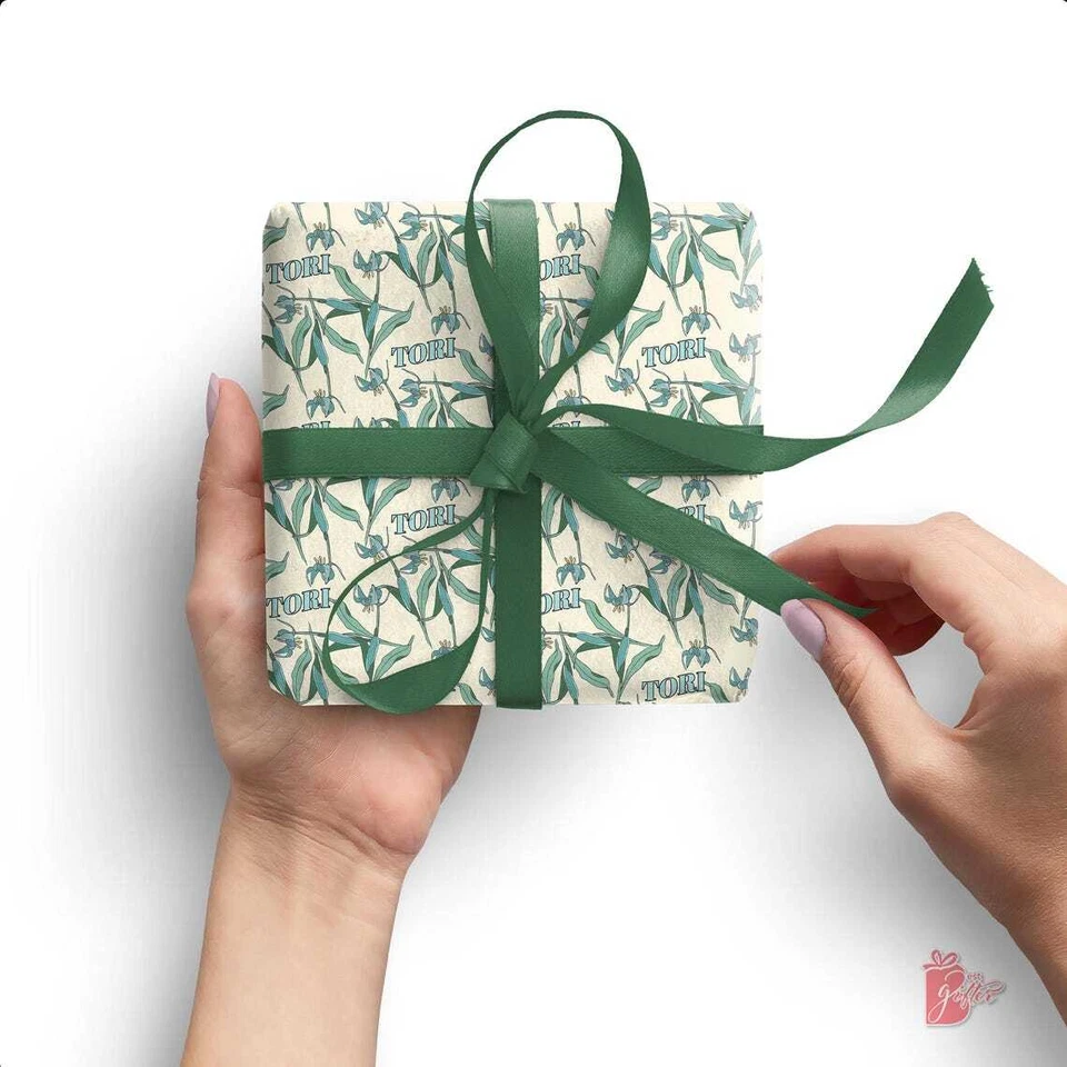 Name Personalized Birthday Gift Wrapping Paper with Bluebell Flower Gift Paper - Image 2 of 4